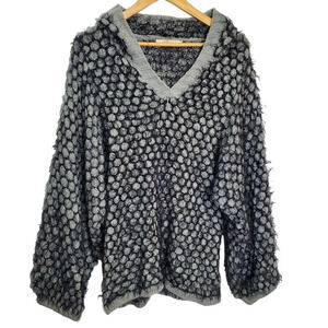 Grifflin Paris Sweater Womens Small Wool Blend Black Fluffy Soft Hooded V-neck